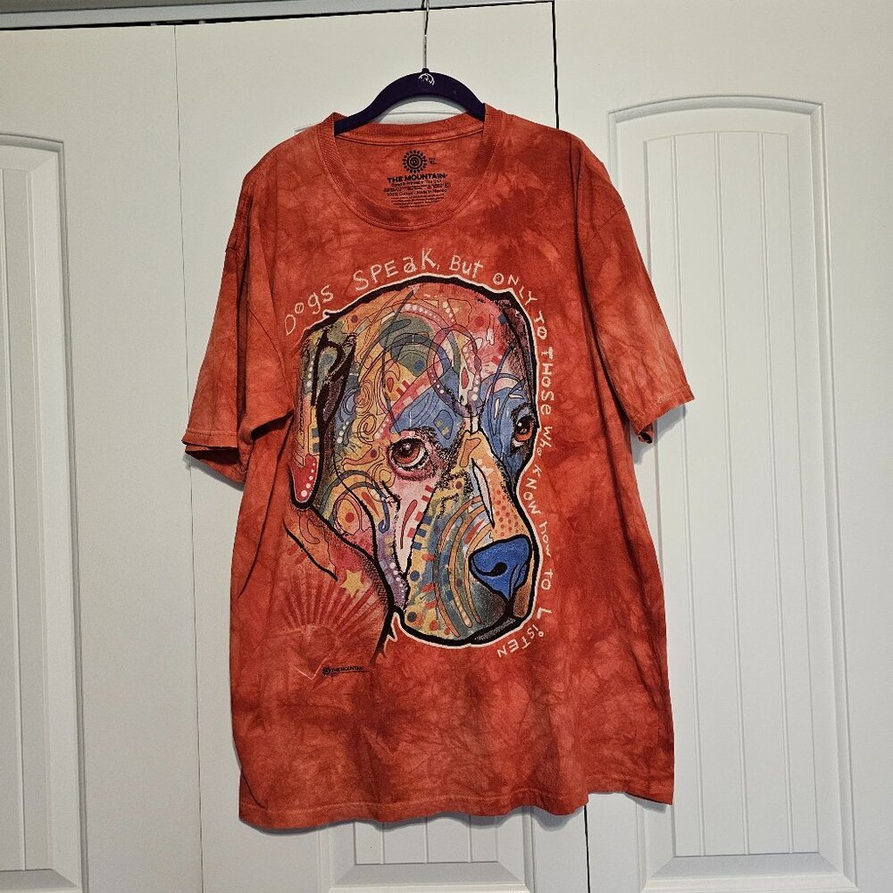 The Mountain Orange Tie -Dye Cotton T-Shirt Dogs Speak 2015‎ Size XL
